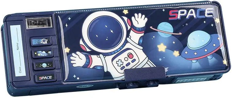 Multifunctional Space Lock Compass Box for Kids Password Lock Compass Box BLACK Space Astronaut Art Plastic Pencil Box
