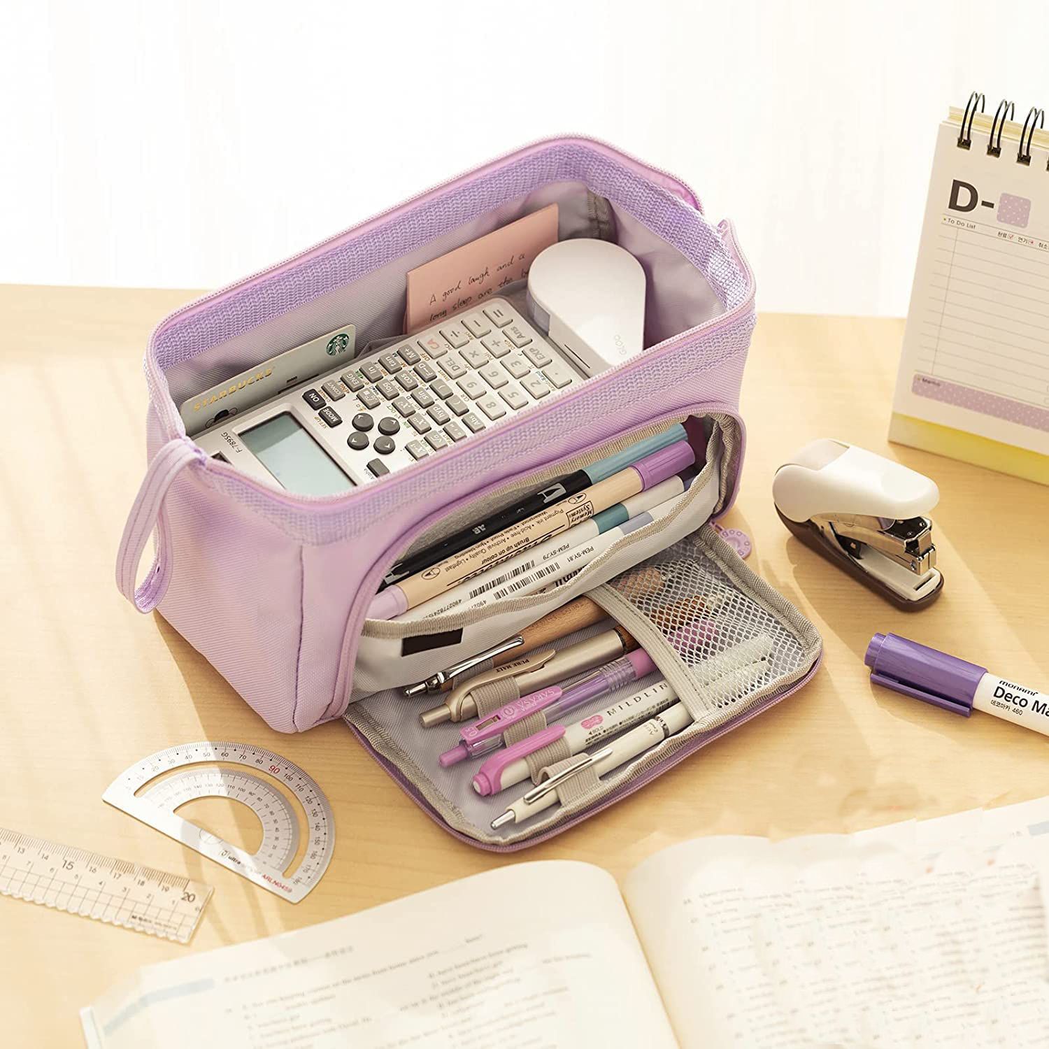 dxdt Korean Style Large Capacity Multi Pockets Pouch for College/School/office 1 Art Polyester Pencil Box-picture-13