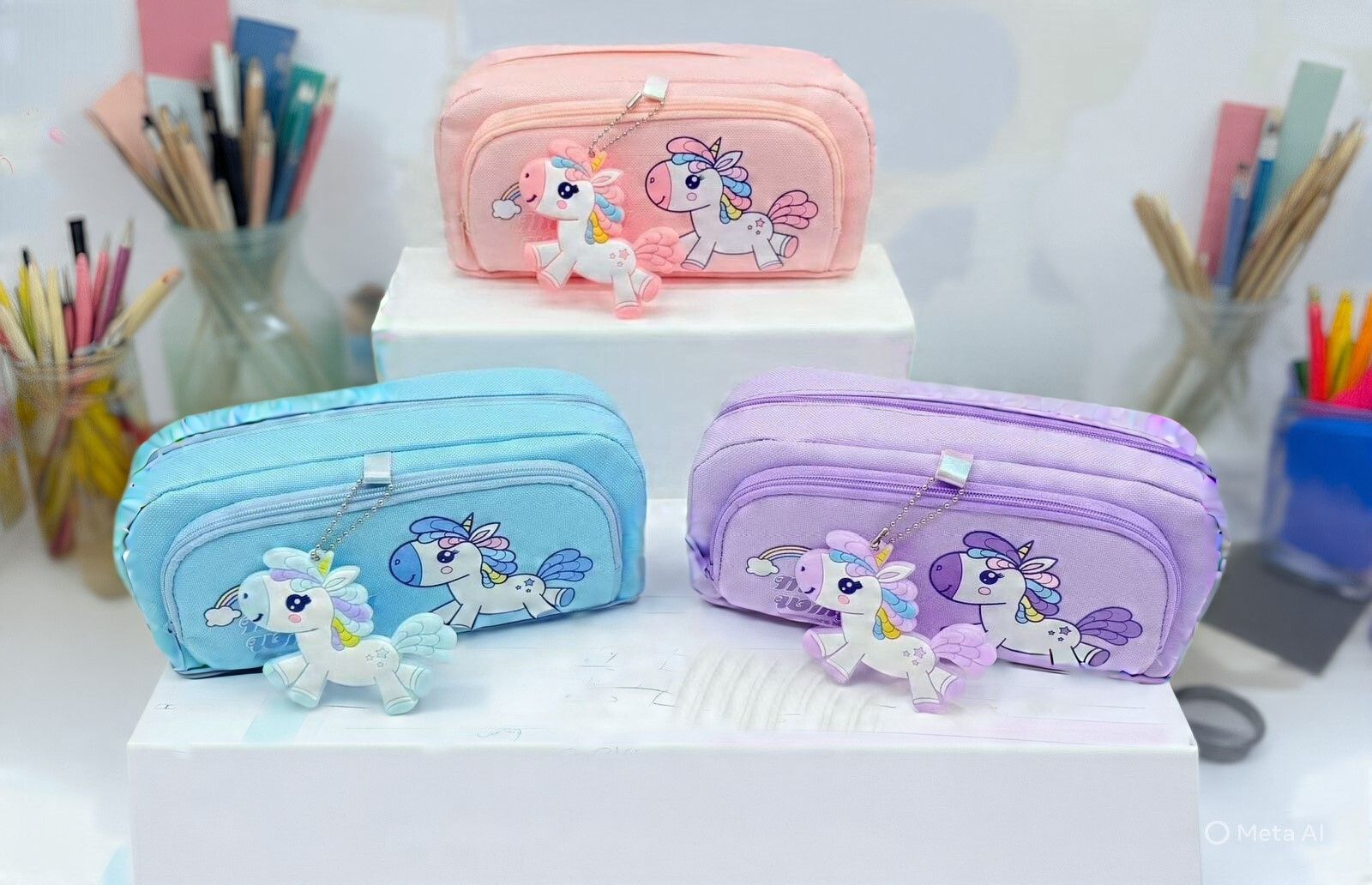 tiny tales 2 Layer Soft Unicorn Pencil Case With Unicorn Keychain Zipper Art EVA Pencil Box-picture-39