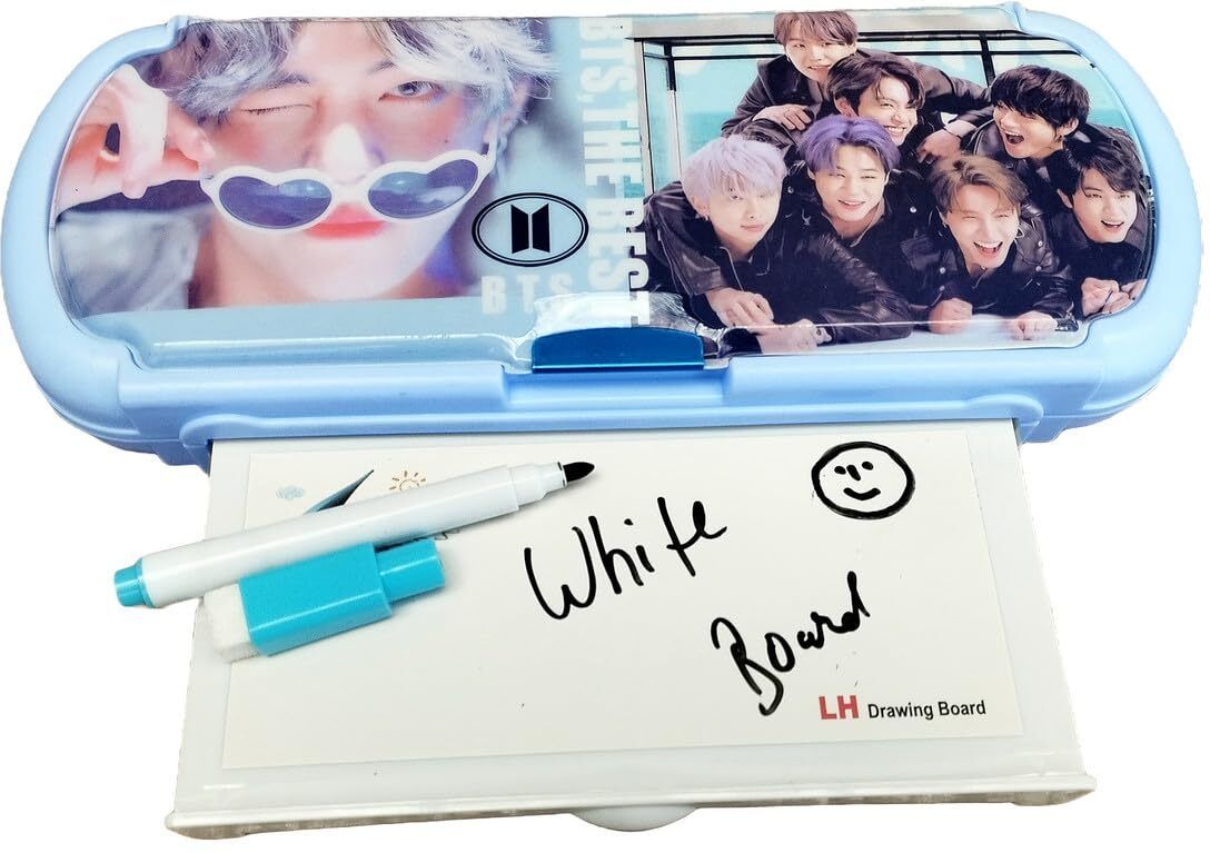 technochitra Super Rockstars Printed Dual Sided Pencil Box with White Board and Marker Art Plastic Pencil Box-picture-27