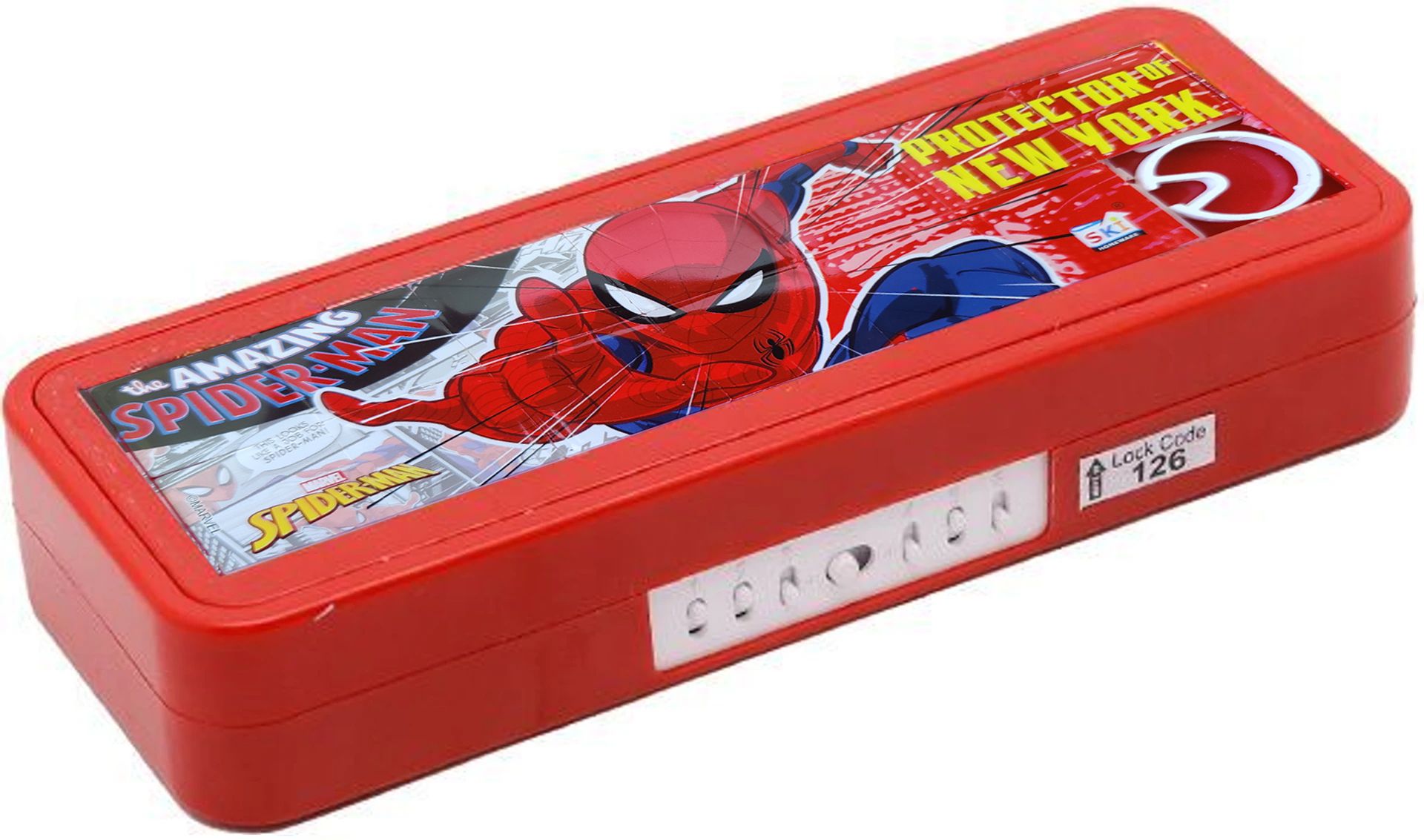 Puzzle Pencil Box With Number Lock And Game Perfect For School Children An Ideal Gift For Kids Plastic, Spider Red Art Plastic Pencil Box-image-22
