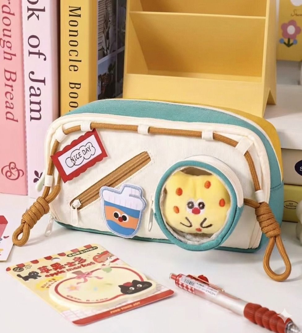 Cute Cartoon Multi-Compartment Pencil Case with Plush Doll Pocket | Large Capacity Zipper Pen Pouch Organizer | Aesthetic Stationery Storage Bag, MS84.0 Art Polyester Pencil Box-image-14