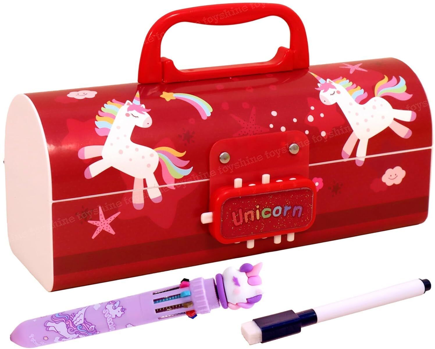 Suitcase-Style Password-Lock Multi-Layer Pencil Box For Boys And Girls Unicorn Art Plastic Pencil Box-image-37