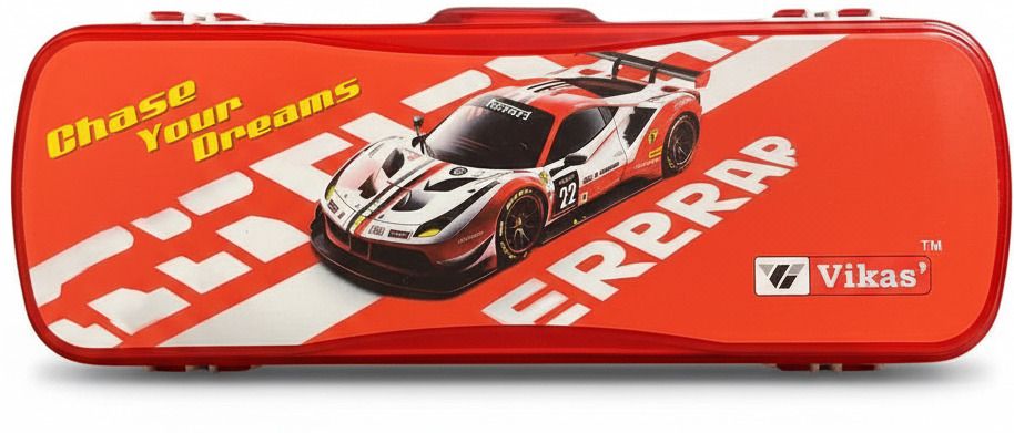 Ultra Red Lightning Racer Theme School Stationery box Art Plastic Pencil Box-image-0