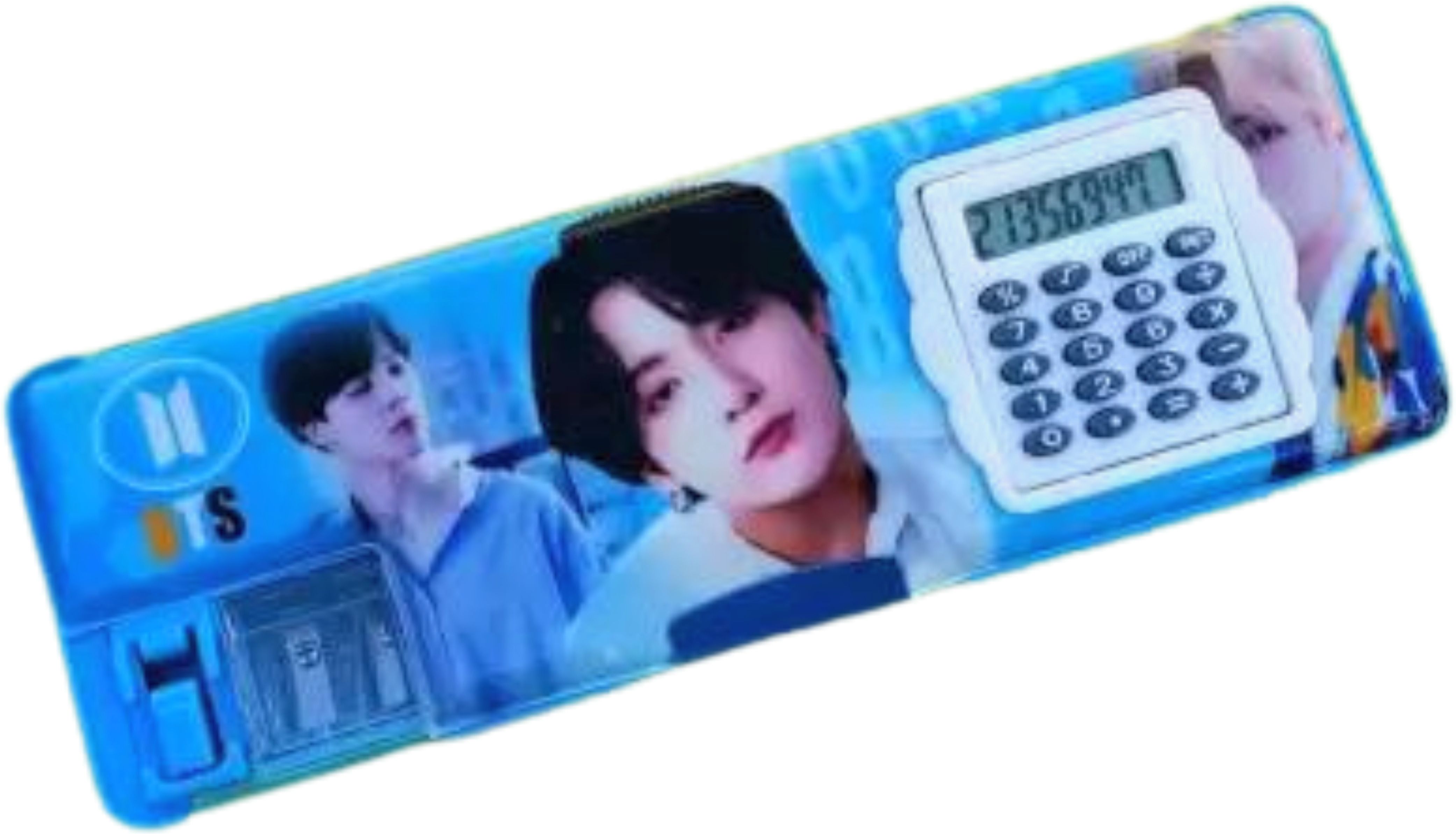 BTS Theme Magnetic Pencil Box with Calculator button for Girls,Boys Art Plastic Trendy Cartoon Print Art Plastic Pencil Box-image-20
