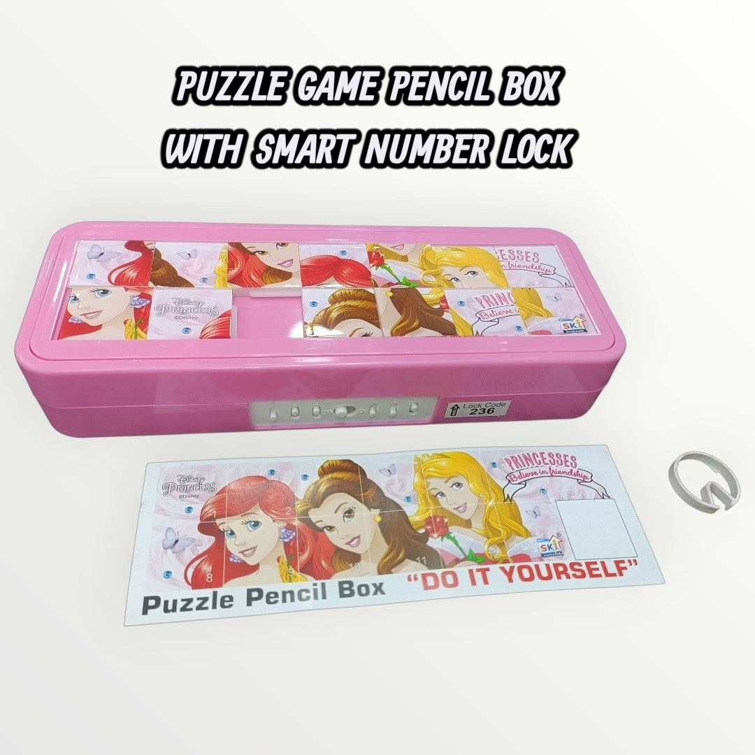 Pink Puzzle Cartoon theme Art Plastic Pencil Box-image-44
