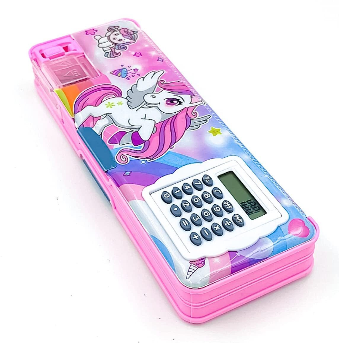 mum care UNICORN CALCULATOR GEOMETRY BOX WITH IN BUILT SHARPENER FOR SCHOOL KIDS Geometry Box image 1