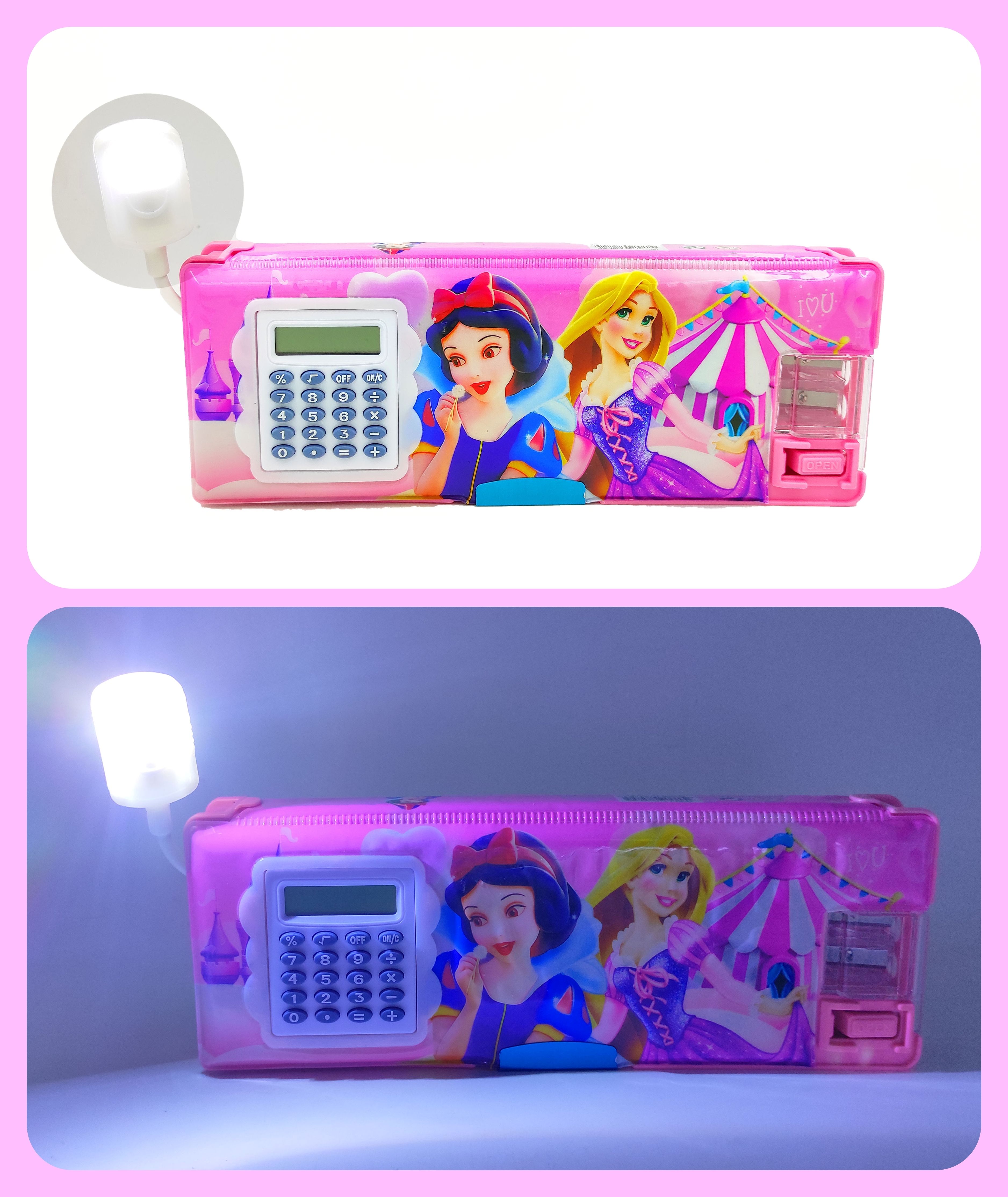 poksi Pencil Box with Calculator and Light| Dual Sharpener| Magnetic Closure | Table lamp Light Art Plastic Pencil Box-picture-20