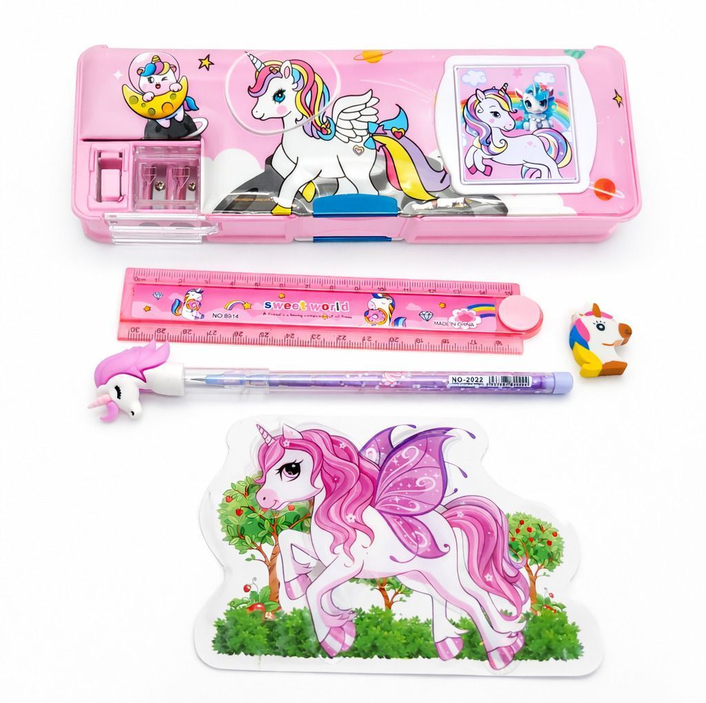 Premium Quality Unicorn Stationery Pencil Box Combo with Calculator Unicorn, Disney Princess Art Plastic Pencil Box-image-36