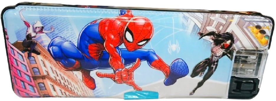 Spiderman Pencil Box Double Sided Magnetic Closure, Inbuilt Sharpener and Light Spiderman Art Plastic Pencil Box-image-4