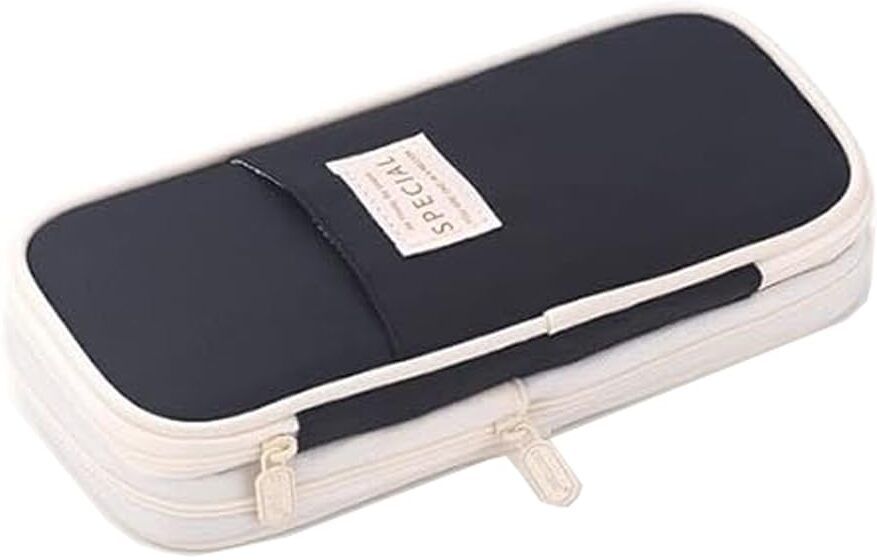 dimoris Large Pencil Bag with Zipper, Stationery Storage and Organizer, Black School Multi-Compartment Pencil Case for School & Kids’ Desk Organizer Art Plastic Pencil Box-picture-10