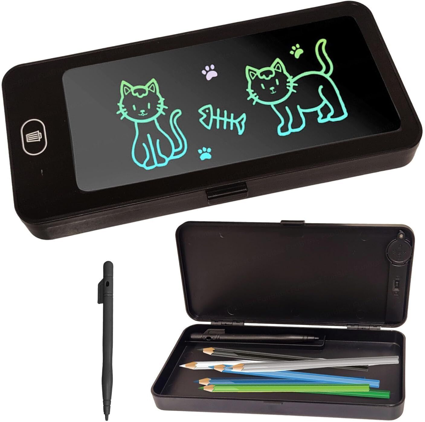2-in-1 LED Pencil Box with LCD Screen & Erase Button (NO FIX COLOR WILL COME) LCD Display Art Plastic Pencil Box-image-5