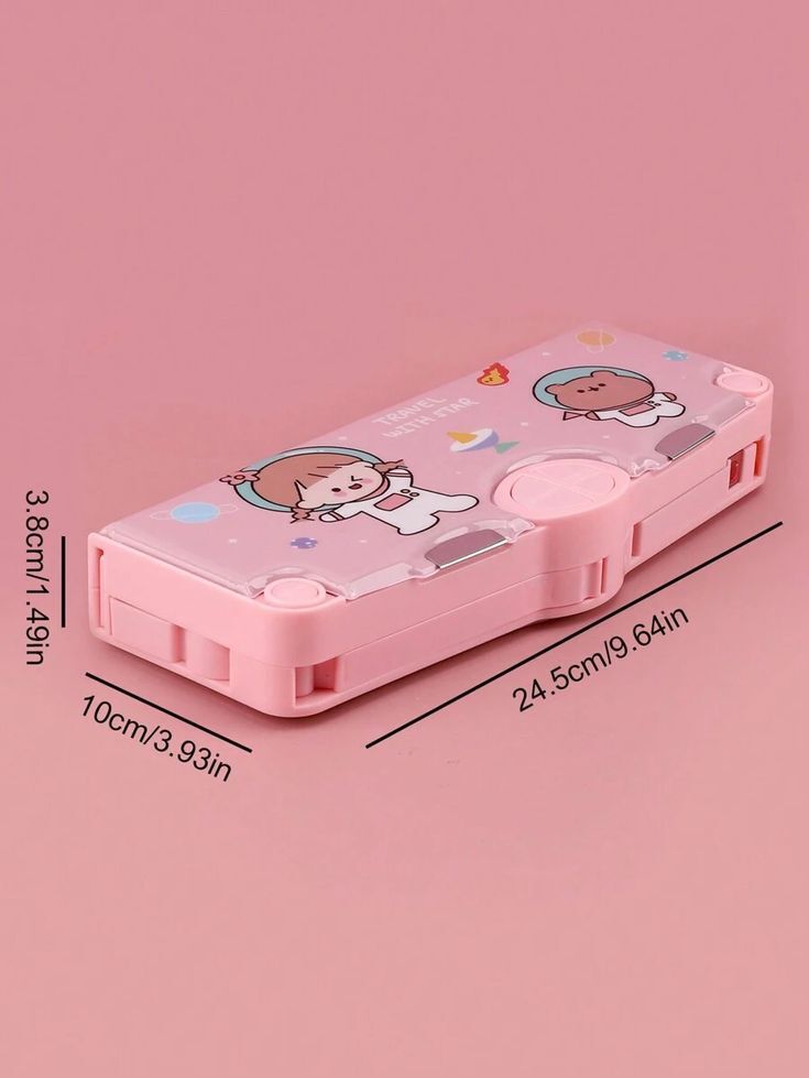 shivom 4 button pencil compass Magnetic Pencil Case with Sharpener Pink Teddy Pencil Box 4 button with accessories Art Plastic Pencil Box-picture-14