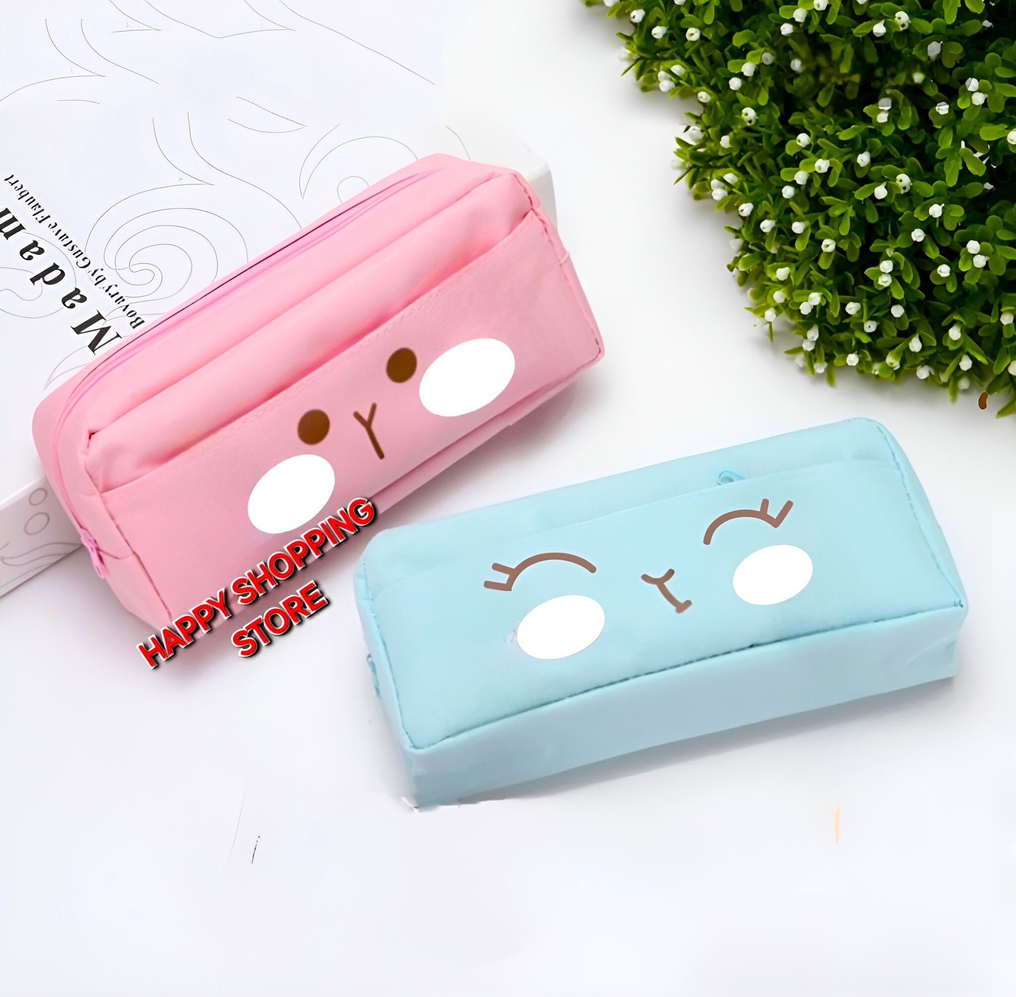 happy shopping store Pencil Case Large Capacity Pen Bag, Cute Cartoon Stationery Organizer Zipper Pen Pouch, Polyester Storage Box For Boys Girls Teen Student Art Artificial Leather Pencil Boxes-picture-13