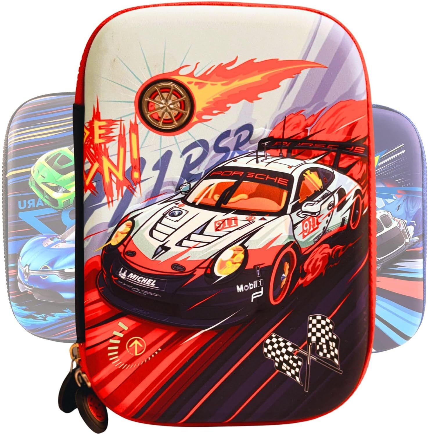 technochitra Turbo Riders 3D Sports Car Pencil Box for Boys Hard Shell Stationery EVA Pouch for Kids Art EVA Pencil Box-picture-24
