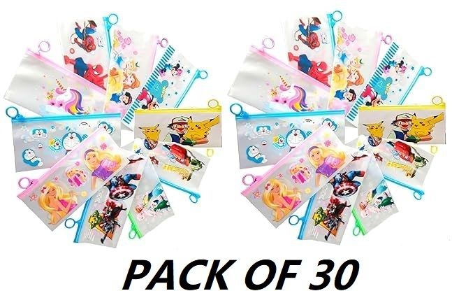 30pcs Transparent Pencil Pouch set for kids party pack mix design return gift cartoon Art Plastic Pencil Box-image-31