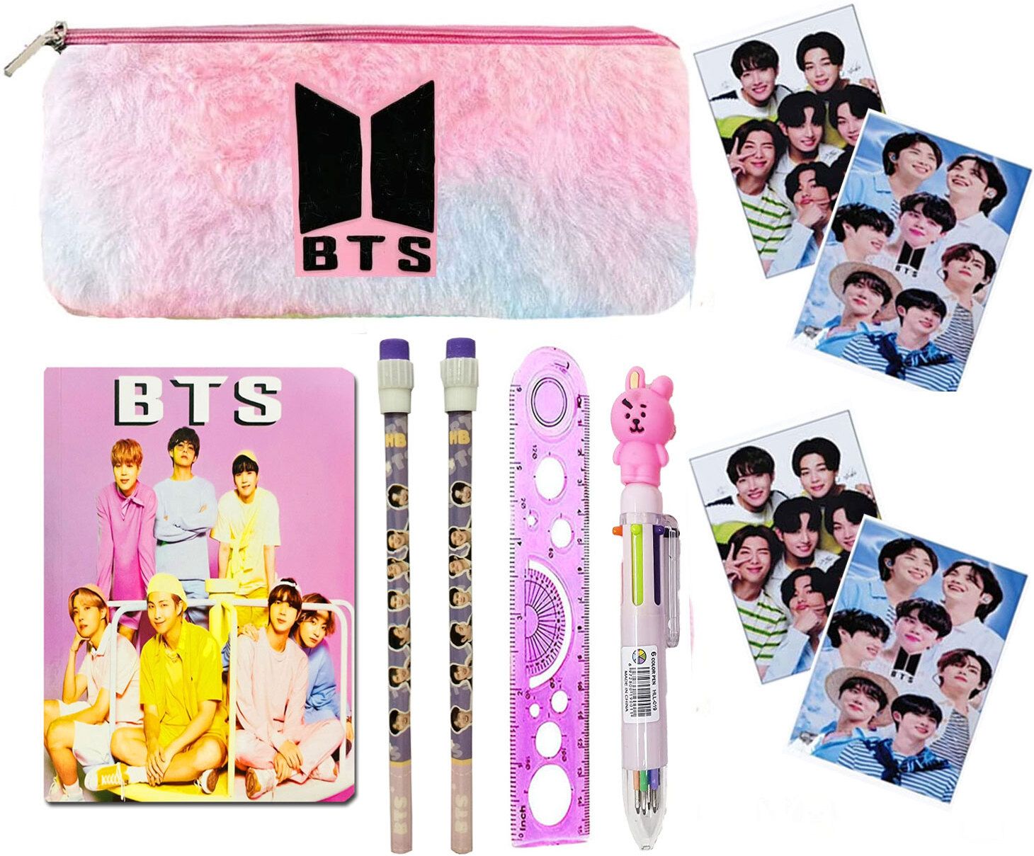 BTS 10pcs School Stationery Set for Wooden Pencil/BTS Pen Diary Pouch Cards for Return Party Favor Gift Raksha Bandhan Gift Set for kids Art Polyester Pencil Box-image-46