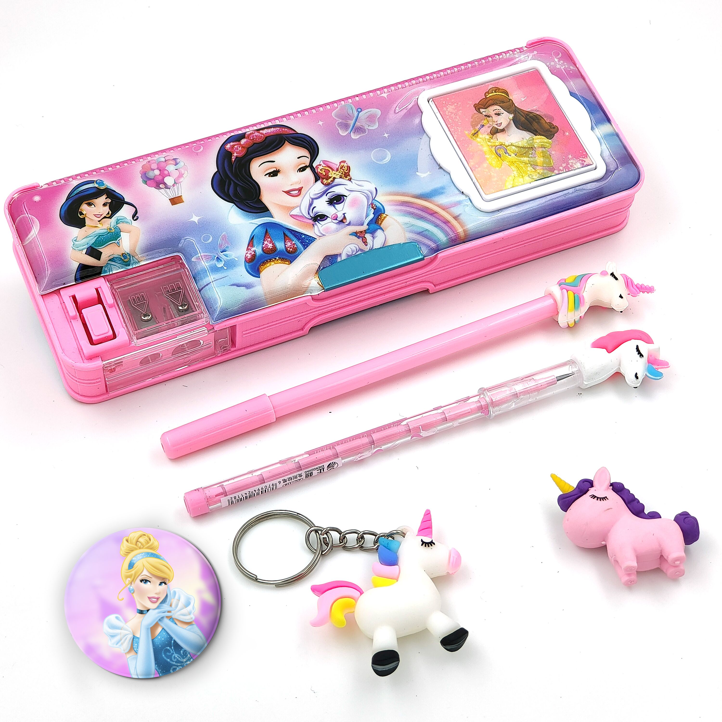 zaydanic Inbuilt Calculator and Sharpener Pencil Box with Accessories for Kids Disney Princess Designed Art Plastic Pencil Box-picture-13