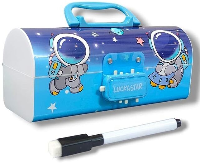 Password pencil box- Dream It Possible Universe Double Layer Stationery BOX Organizer Art Plastic Pencil Box-image-15
