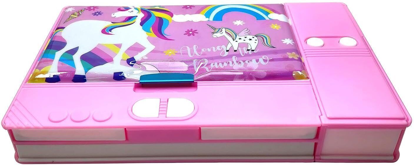 Pencil Box with Compass for Birthday (Unicorn, Pink) Mini Jumbo Pencil Box Art Plastic Pencil Box-image-16