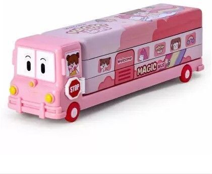 graceous Metal Double Decker Bus Shape Pencil Box for Kids with 3 Compartments Case Space bus Art Metal Pencil Box-picture-8