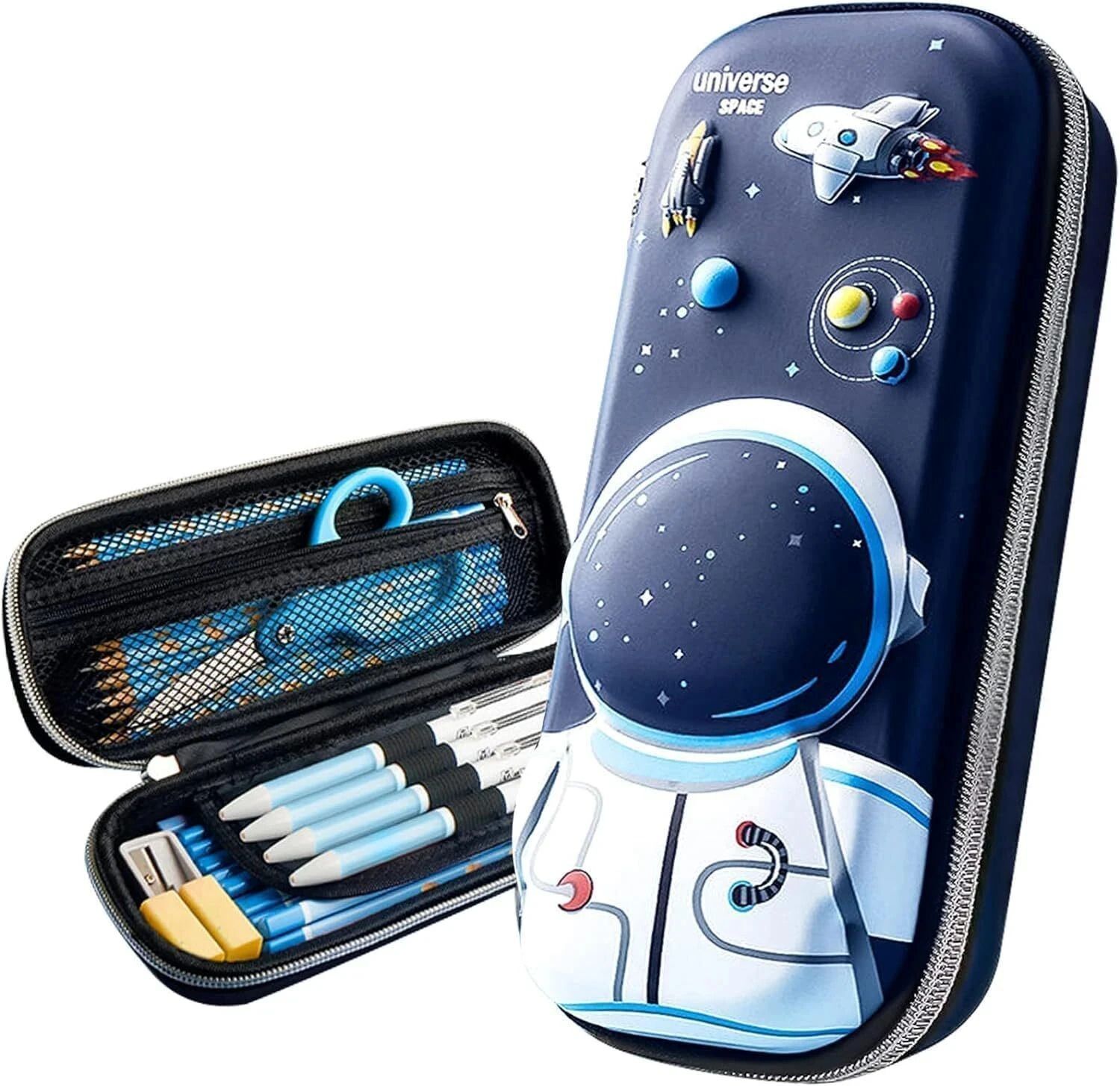 fusion fly Astronaut Universe Space Theme Design | Stylish Astronaut | Spacious and Durable Stationery Organizer with Three Compartments 3D Art EVA Pencil Box-picture-28