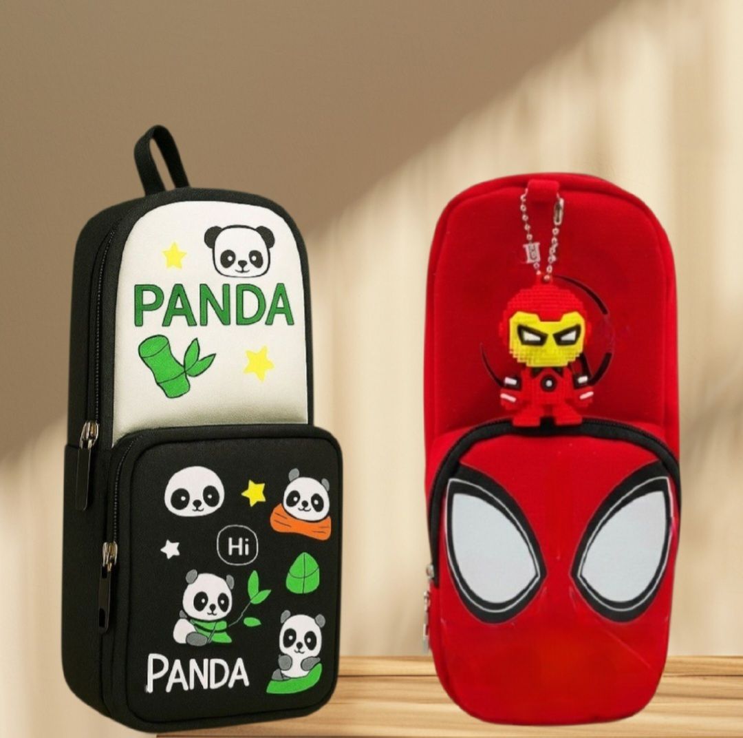 Cartoon Panda & Hero Style Spiderman Pouch Set Large Capacity Zipper Pencil Case Cute School Stationery Organizer Pouch for Boys & Girls Art Artificial Leather Pencil Boxes-image-26