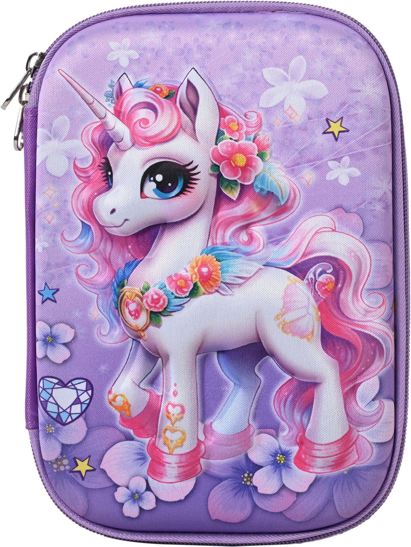 technochitra Whimsical Wonders 3D Unicorn Printed Violet Big Size Pencil Pouch for girls Art Canvas Pencil Box-picture-11