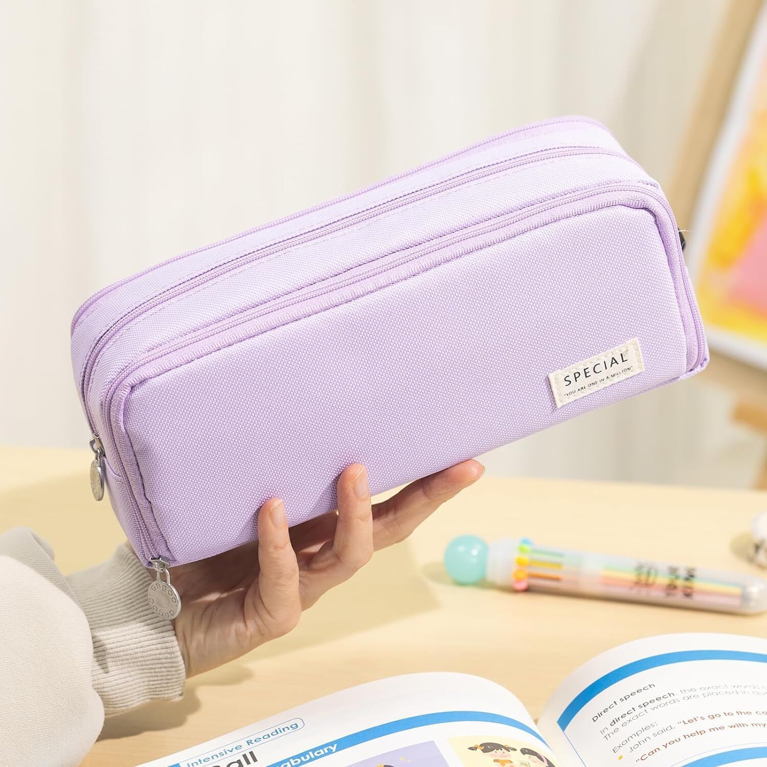 3 Compartment Pencil Case Stationary Classes Imported Heavy Quality Pencil Pouch Geometry Box-image-43