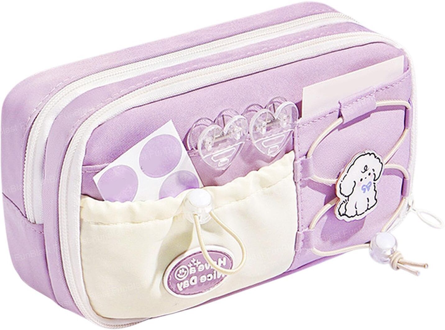Pencil Pouch for Girls – Aesthetic Multi-Compartment Zipper Pouch Cute Kawaii Pencil Case, Stylish Stationery Pouch, Return Gift for Kids Art Polyester Pencil Box-image-17