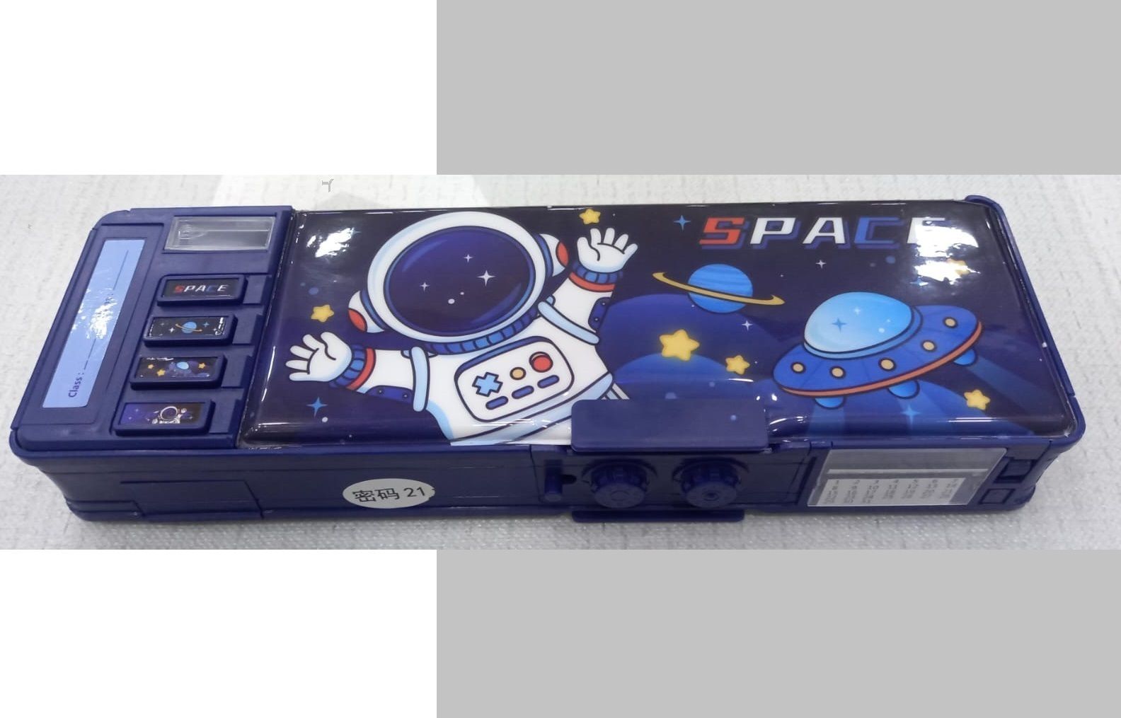 Space Password Pencil Box for Children, Astronaut , Function and Departments, Special Buttons Art Plastic Pencil Box