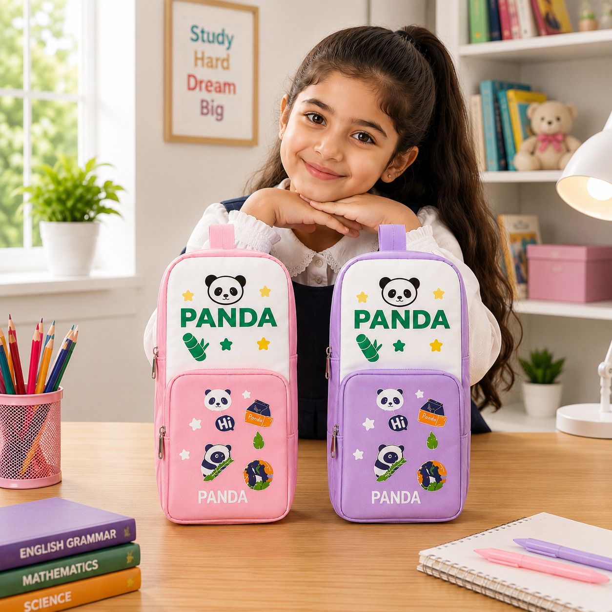 Panda Printed 2 Compartment Pencil Pouch for Boys & Girls Large Capacity Zipper Pencil Case | Pink & Purple Combo Art Artificial Leather Pencil Boxes-image-27