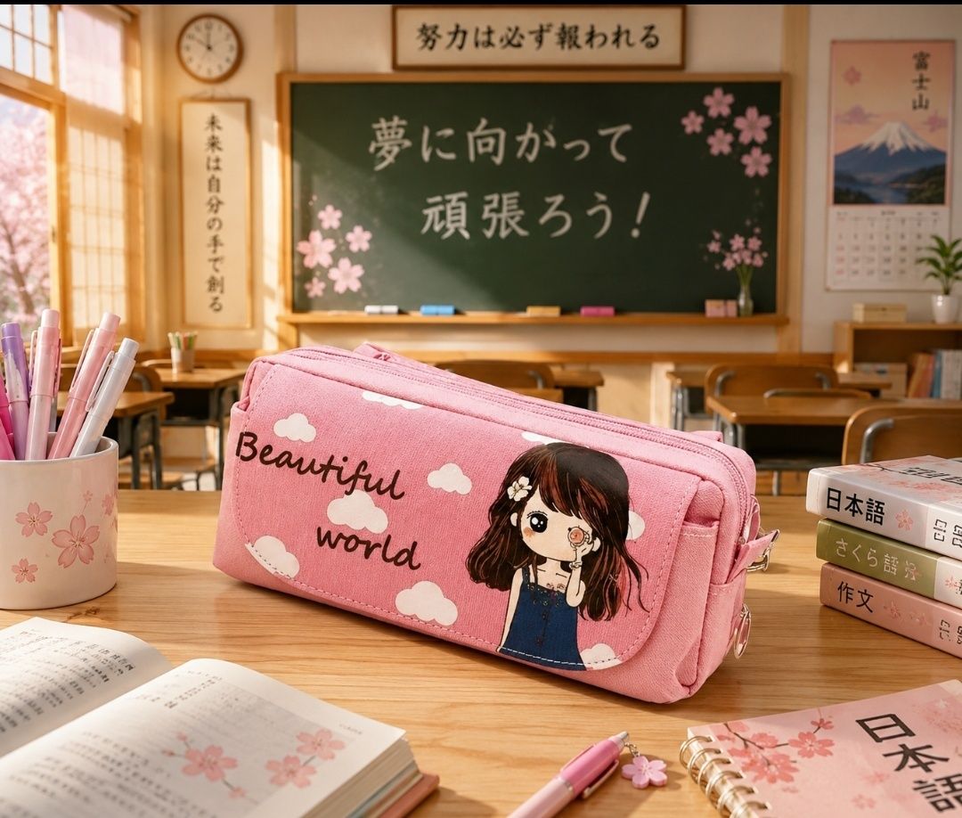Beautiful pencil case for students Print Art Artificial Leather Pencil Box-image-11