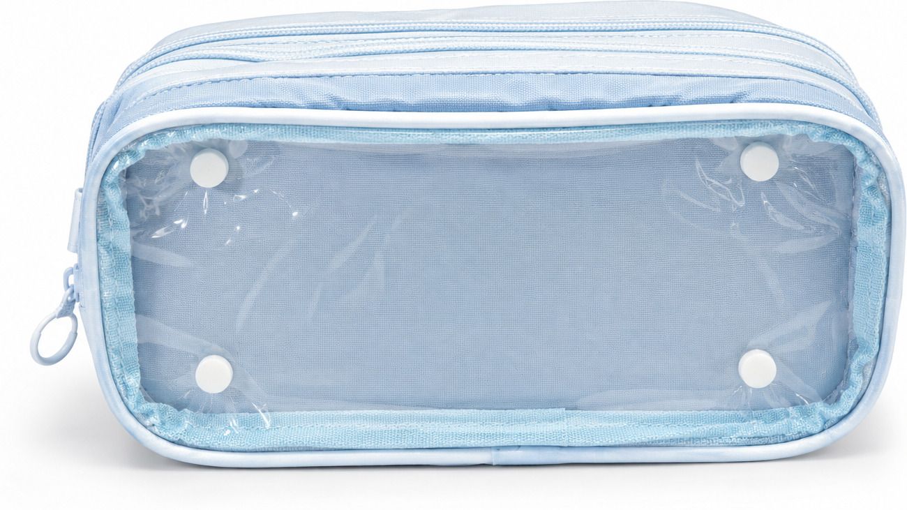 Clear View Series Transparent Clear Window with Minimalist Solid Sky Blue Design Art Polyester Pencil Boxes-image-5