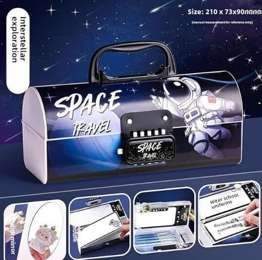 Multi Compartment School kid Space Travel Compass Box Art Plastic Pencil Box-image-41