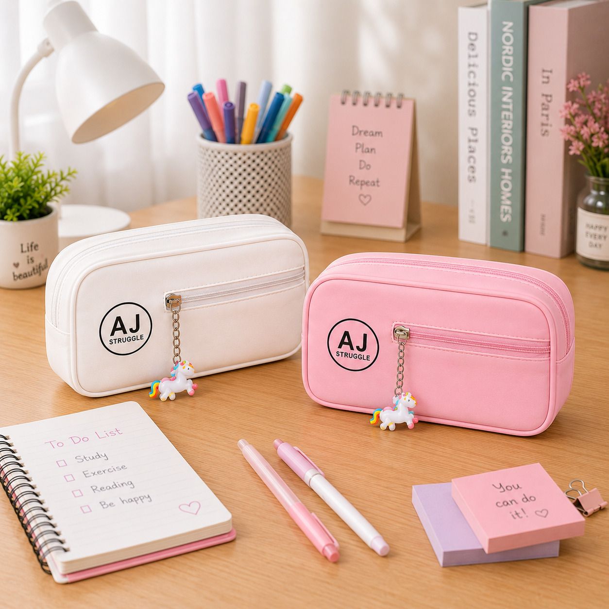 indialife AJ Struggle Combo Pack of 2 Multipurpose Pencil Pouch for Girls & Boys | Large Capacity Pencil Case | Cosmetic & Travel Organizer | Art Artificial Leather Pencil Boxes-picture-45