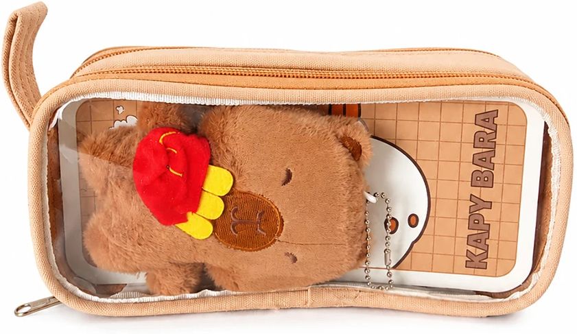 Zipper Pencil Case - Organizer Pouch for School, Office & Daily Use for Students Cute Brown Bear with Clear Window Art Polyester Pencil Box-image-48