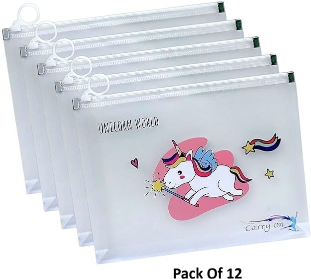 Pack of 12 Unicorn Design Transparent Pencil Pouch/Case for Kids Assorted Gift,Multipurpose Zipper Case, Pen and Pencil Pouch Case, Travel Accessory Art Plastic Pencil Box-image-39