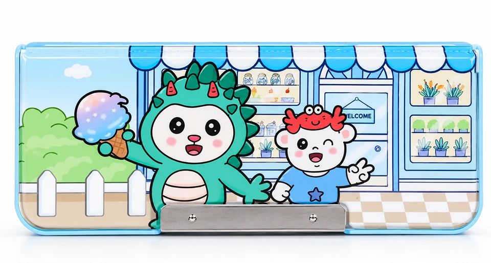Multi-Compartment Pencil Case - Lightweight School Stationery Box for School The Ice Cream Adventurers (Light Blue Theme) Art Plastic Pencil Box-image-42