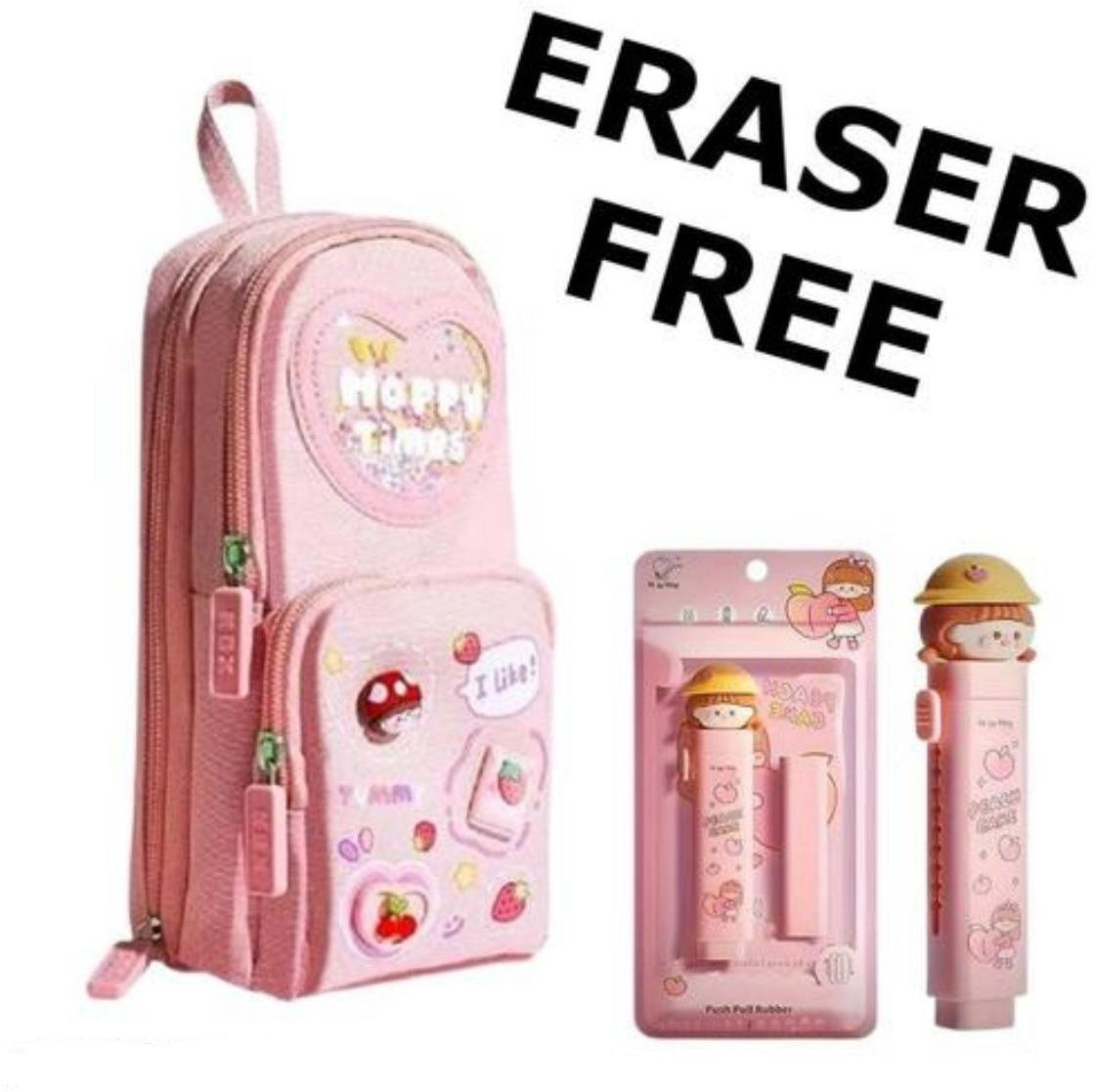 Pencil Pouch with Peach cake Push Pull Eraser Set for Kids 3 Sticker Art Polyester Pencil Box Art Polyester Pencil Box-image-39