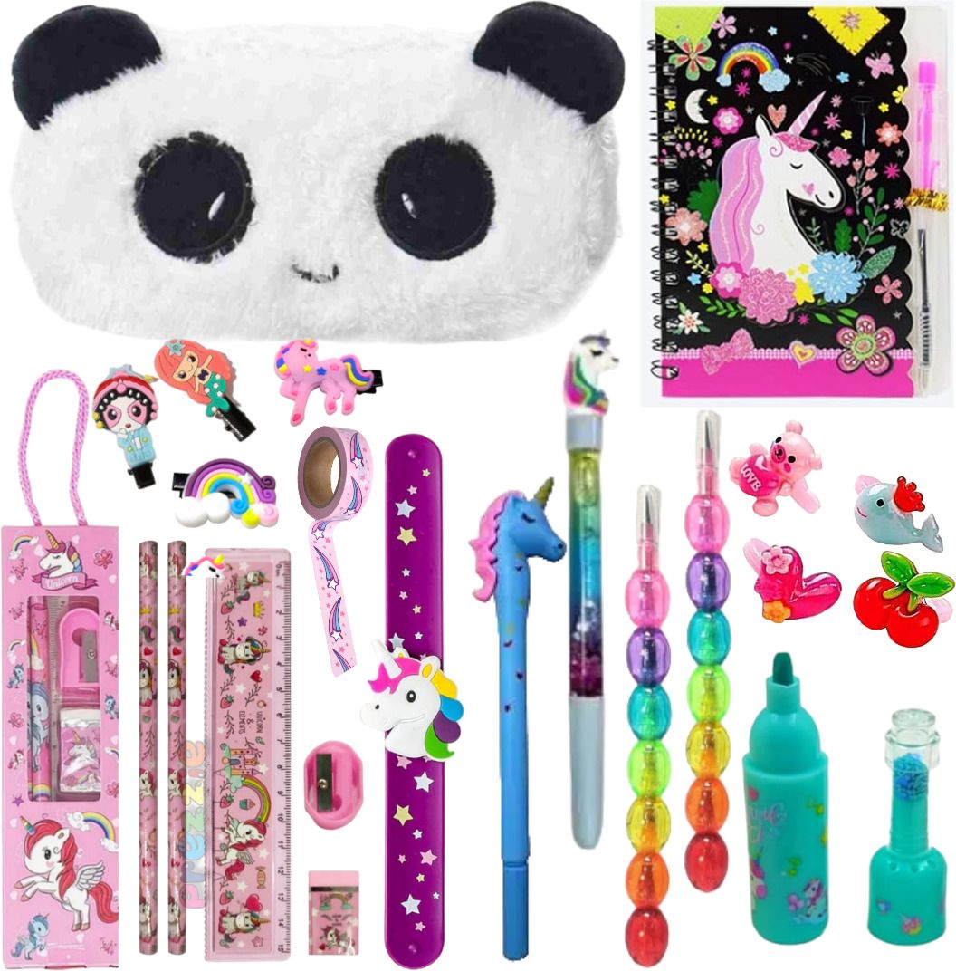 Panda Pencil Pouch with Unicorn Stationery for Kids Panda Art Canvas Pencil Box-image-43