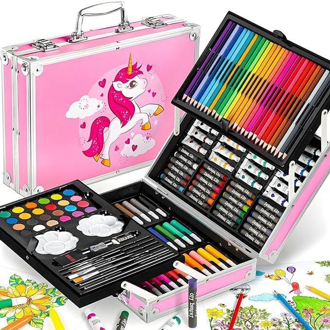 neel Unicorn Art Set for Kids 145-Pcs Drawing Painting Kit with Crayons/Oil Pastels/ Color Pencils/Watercolors in Big Coloring Suitcase for Return Gift Set for Girls Art Plastic Pencil Box-picture-31