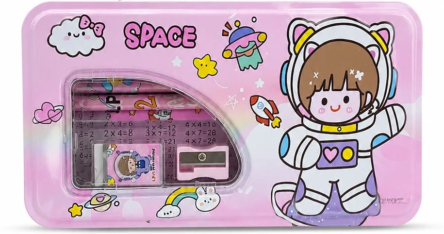 Multi-Compartment Pencil Case - Lightweight School Stationery Box for School Astronaut Girl with Cat Ears Art Metal Pencil Box-image-43