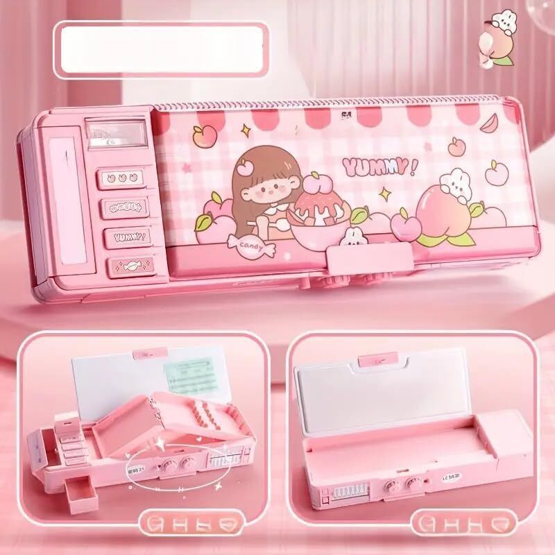 Multifunctional Sweet Girl Lock Compass Box for Kids Password Lock Compass Box Sweet Girl Art Plastic Pencil Box