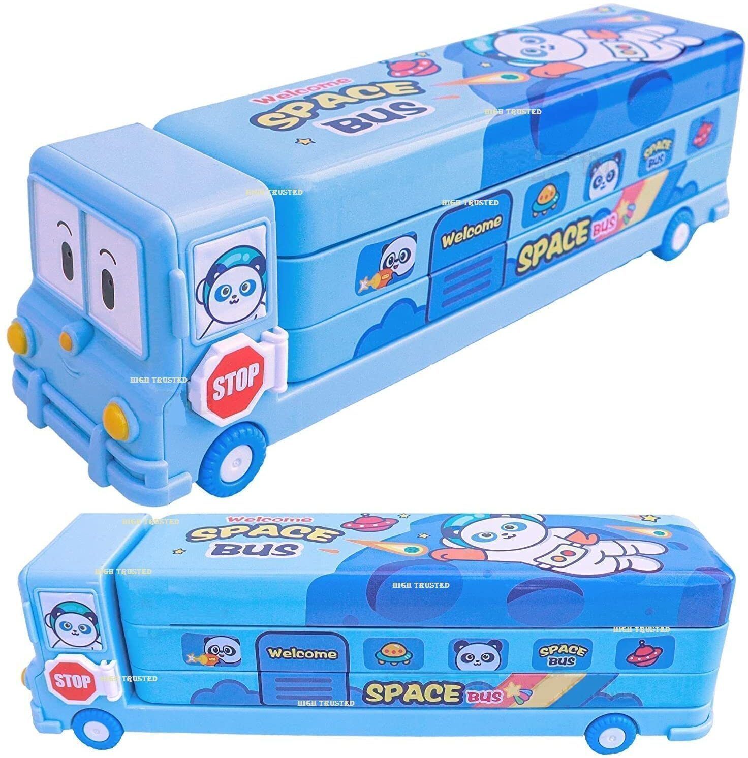 graceous Space Bus Pencil Box for Kids – Cartoon Bus Shaped Stationery Box475 Cartoon Printed Art Plastic Pencil Box-picture-5
