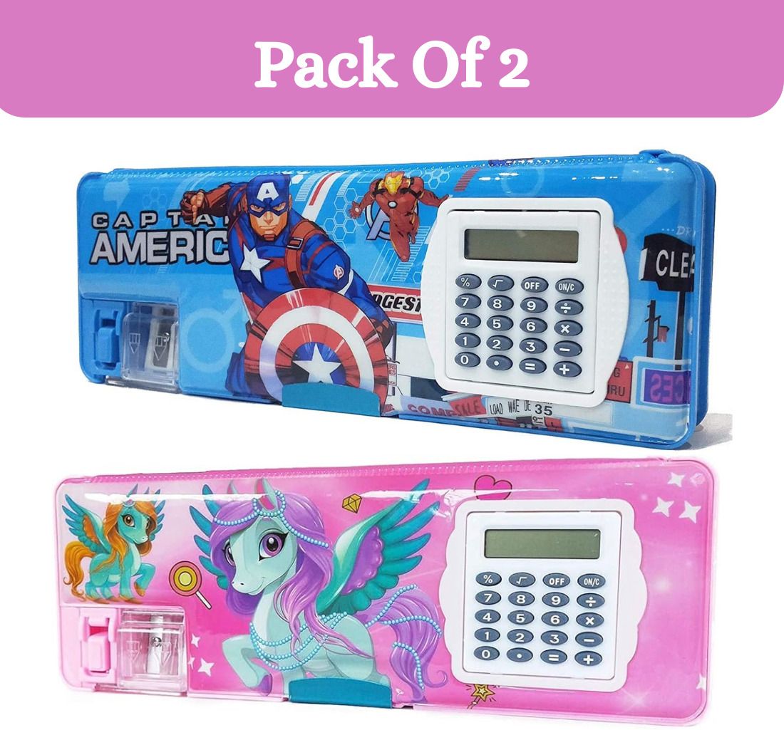 extraposh Avengers & Unicorn Character Calculator Geometry Pencil Box(Pack Of 2) Avengers & Unicorn Art Plastic Pencil Boxes-picture-43