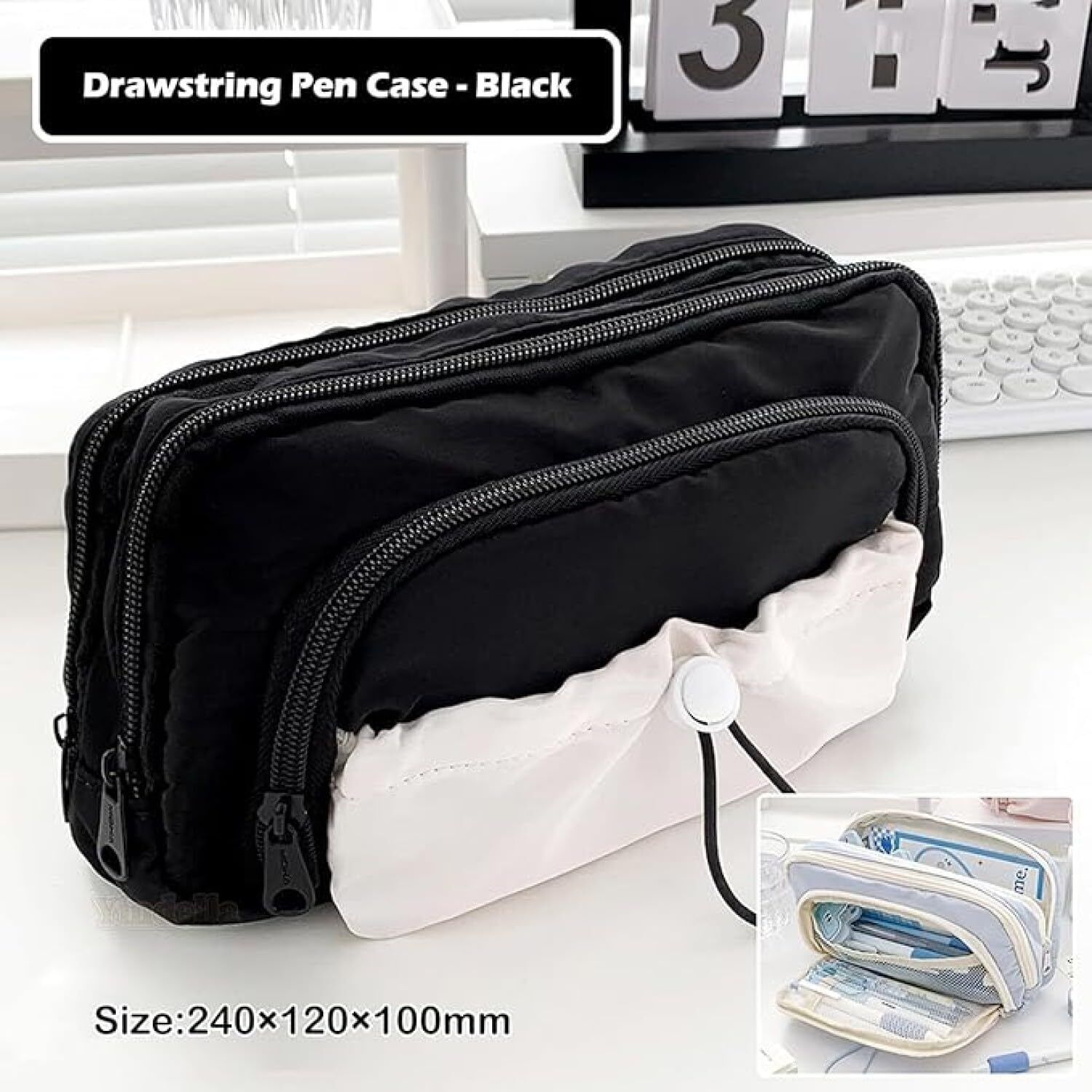 Large Capacity Pencil Pouch for Girls Multiple Compartment Zipper Pencil Case with Drawstring Pocket Cute Kawaii Stationery Organizer for School & College Art Polypropylene Pencil Box-image-25