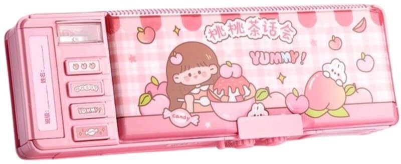 Plastic Multifunctional Password Lock Double Sided Compass Box For Girls Aesthetic Stationary Items, Girl Theme Pencil Case Return Gifts For Kids Art Plastic Pencil Box-image-12