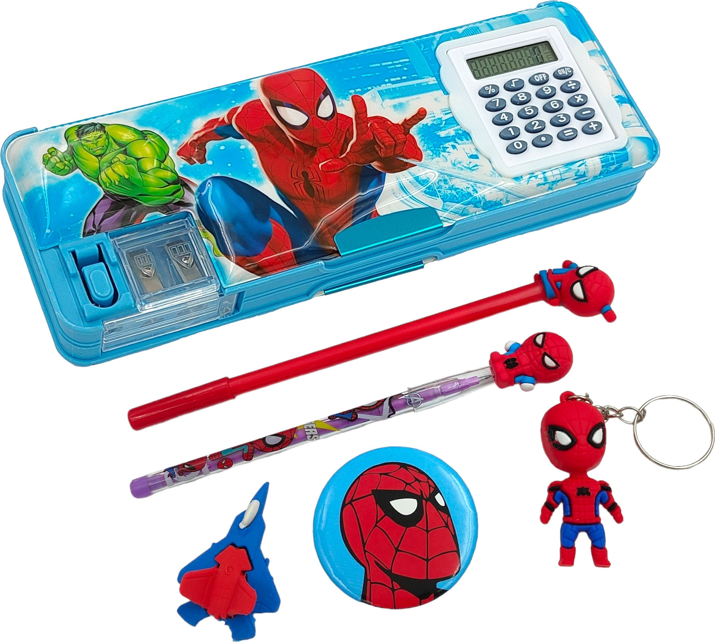 zaydanic Inbuilt Calculator and Sharpener Pencil Box with Accessories for Kids Spiderman Art Plastic Pencil Box-picture-23