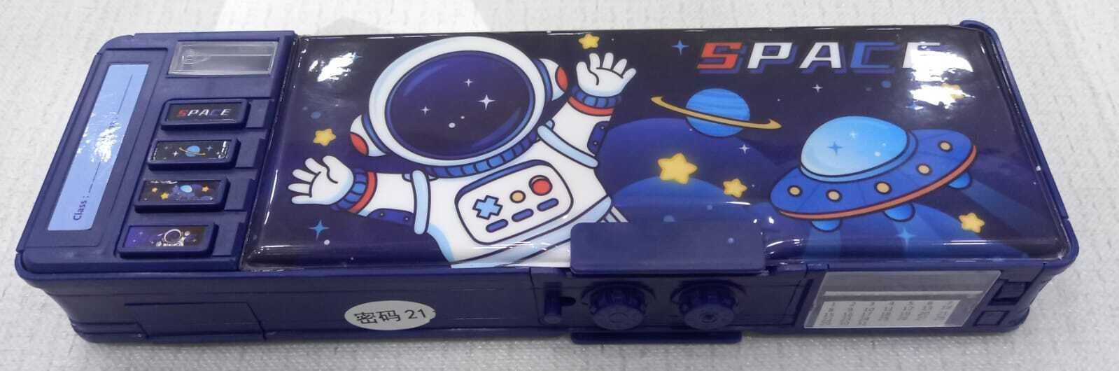 Space Password Pencil Box for Children (Astronaut), Many Function and Departments, Special Buttons Art Plastic Pencil Box